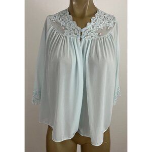 Vintage Shadowline Women's S Light Green Bed Jacket Nylon Lace Trim Button Close